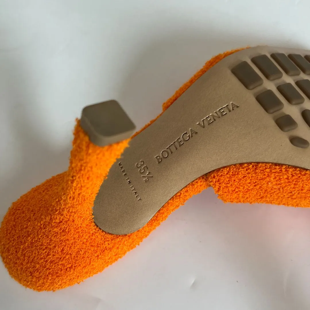 Bottega Veneta orange Terry cloth bow square toe stretch mules, 35.5