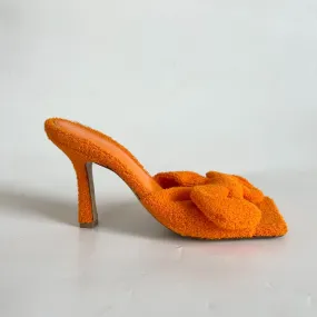 Bottega Veneta orange Terry cloth bow square toe stretch mules, 35.5