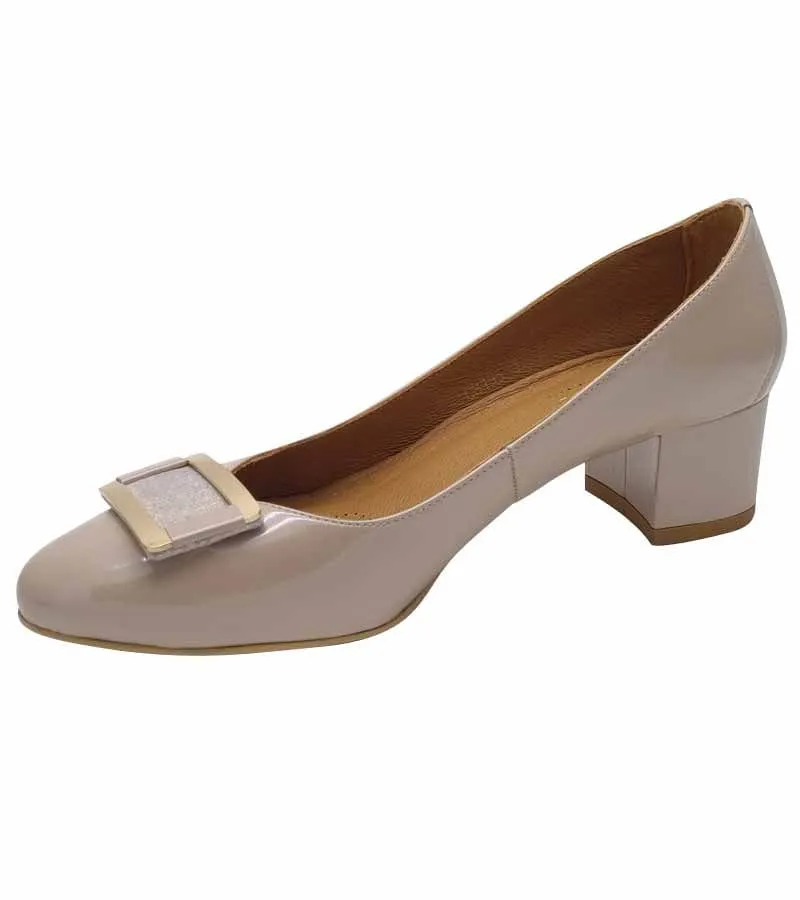 Emis Womens Beige Front Detail Comfort Patent Leather Court Shoe SL8155-415
