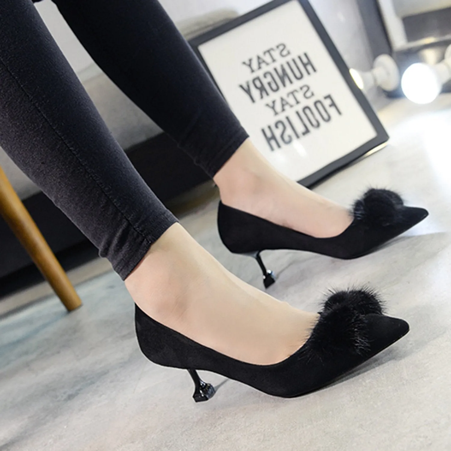 Faux Suede Fur-bow-knot Kittens Shoe