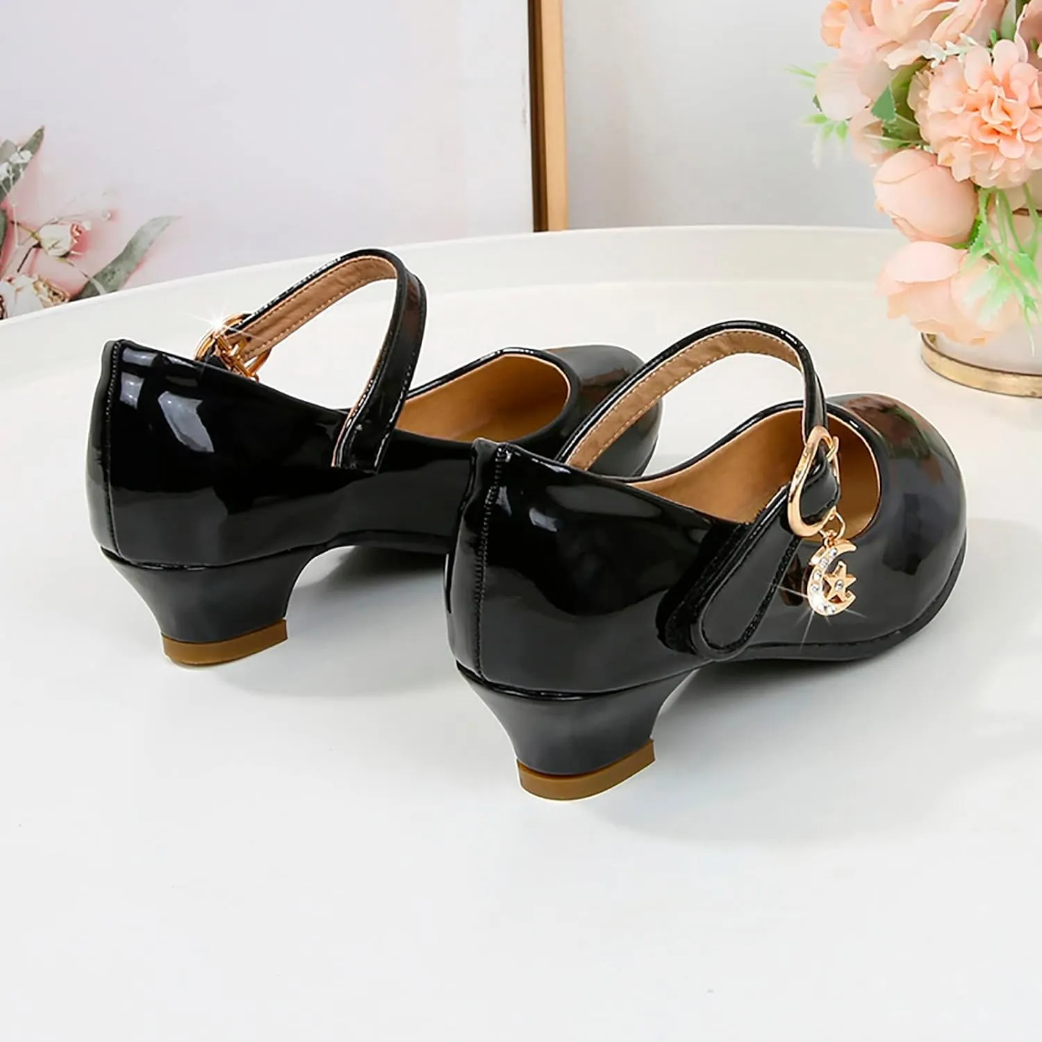 Girls Dress Shoes Low Heel Flats Mary Jane Flower Wedding Party Glitter Dance Shoes for Kids Toddler