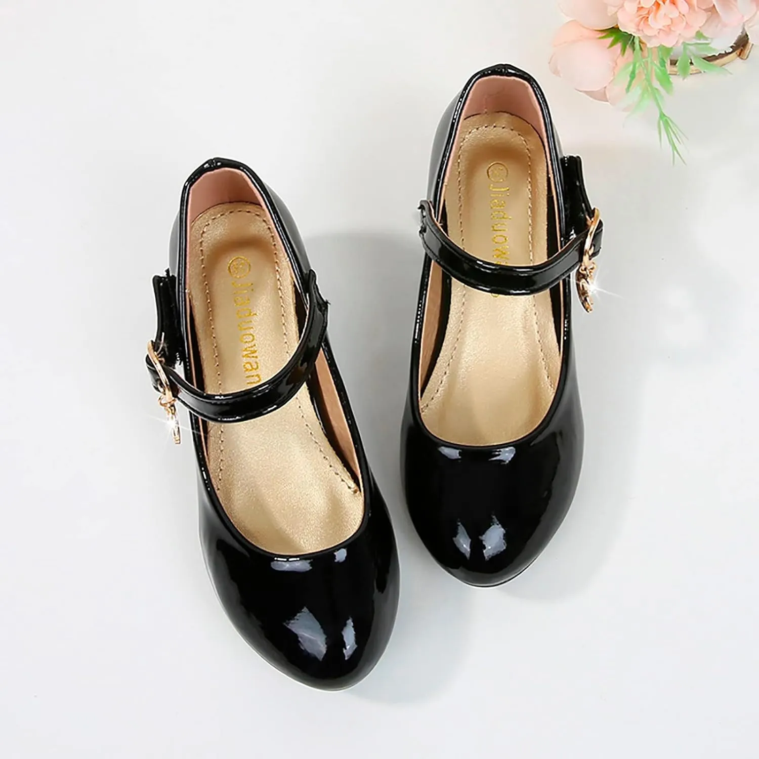 Girls Dress Shoes Low Heel Flats Mary Jane Flower Wedding Party Glitter Dance Shoes for Kids Toddler