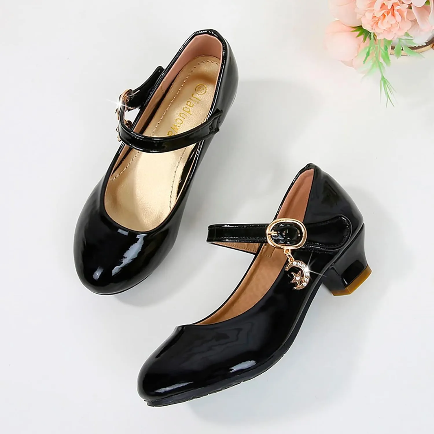 Girls Dress Shoes Low Heel Flats Mary Jane Flower Wedding Party Glitter Dance Shoes for Kids Toddler