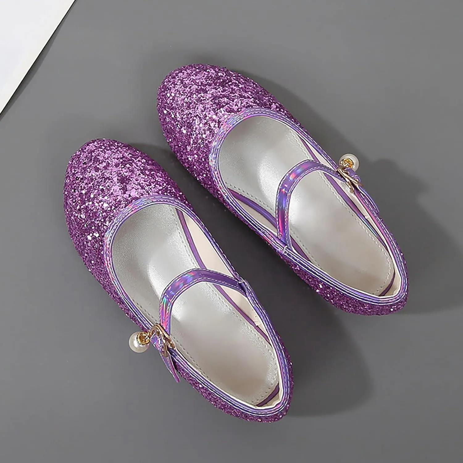 Girl's Dress Shoes Mary Jane Glitter Heel Wedding Bow Princess White Shoes for Toddler/Little/Big Kids