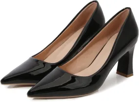 Hee grand Women Heels Slip On Chunky High Heels Black Work Heels Comfort Dress Pumps