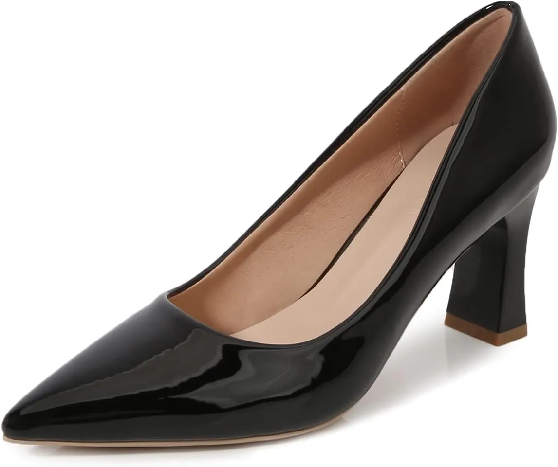 Hee grand Women Heels Slip On Chunky High Heels Black Work Heels Comfort Dress Pumps