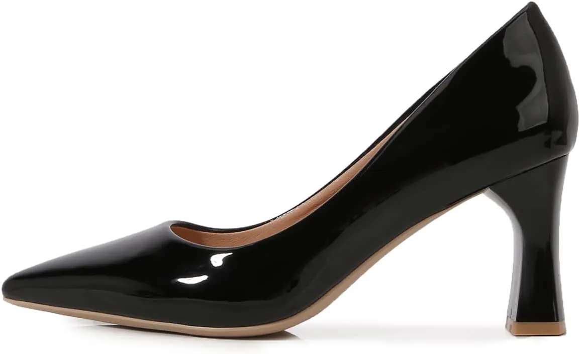 Hee grand Women Heels Slip On Chunky High Heels Black Work Heels Comfort Dress Pumps