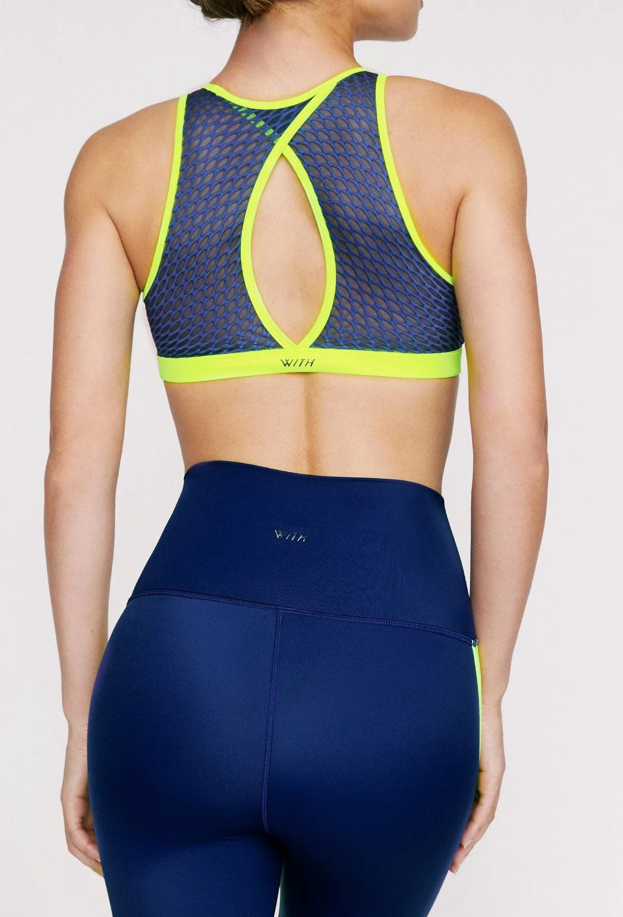 High Neck Bra 2. Navy - Neon Yellow