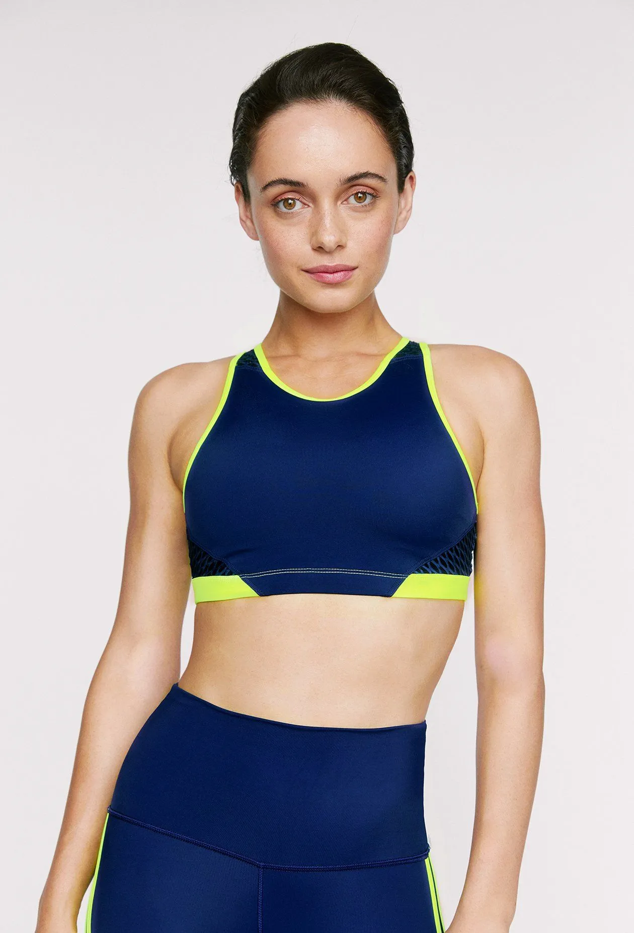 High Neck Bra 2. Navy - Neon Yellow