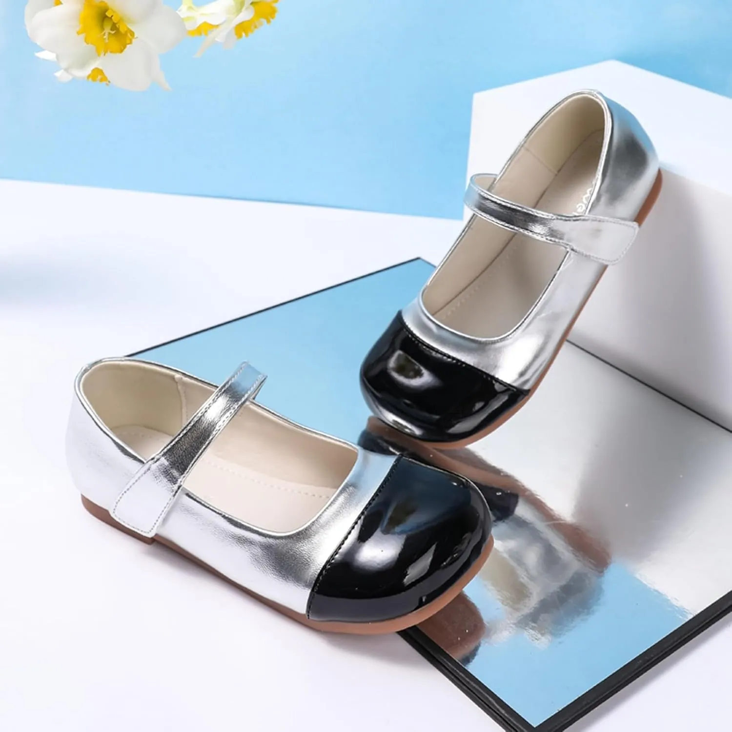 IWIHMIV Toddler Girls Dress Shoes Flower Girls Non Slip Mary Jane Walking Flat Ballet Shoes for Party Wedding