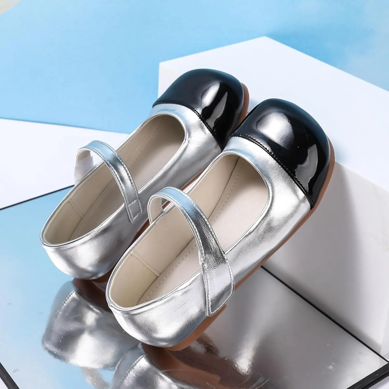 IWIHMIV Toddler Girls Dress Shoes Flower Girls Non Slip Mary Jane Walking Flat Ballet Shoes for Party Wedding