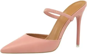 JOEupin Women High Heeled Mules Strappy Pointed Toe Mules Stiletto High Heels Slip On Sandals