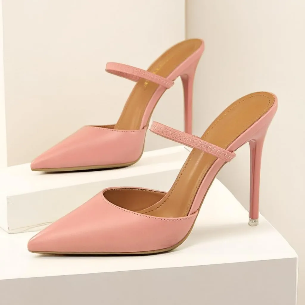 JOEupin Women High Heeled Mules Strappy Pointed Toe Mules Stiletto High Heels Slip On Sandals