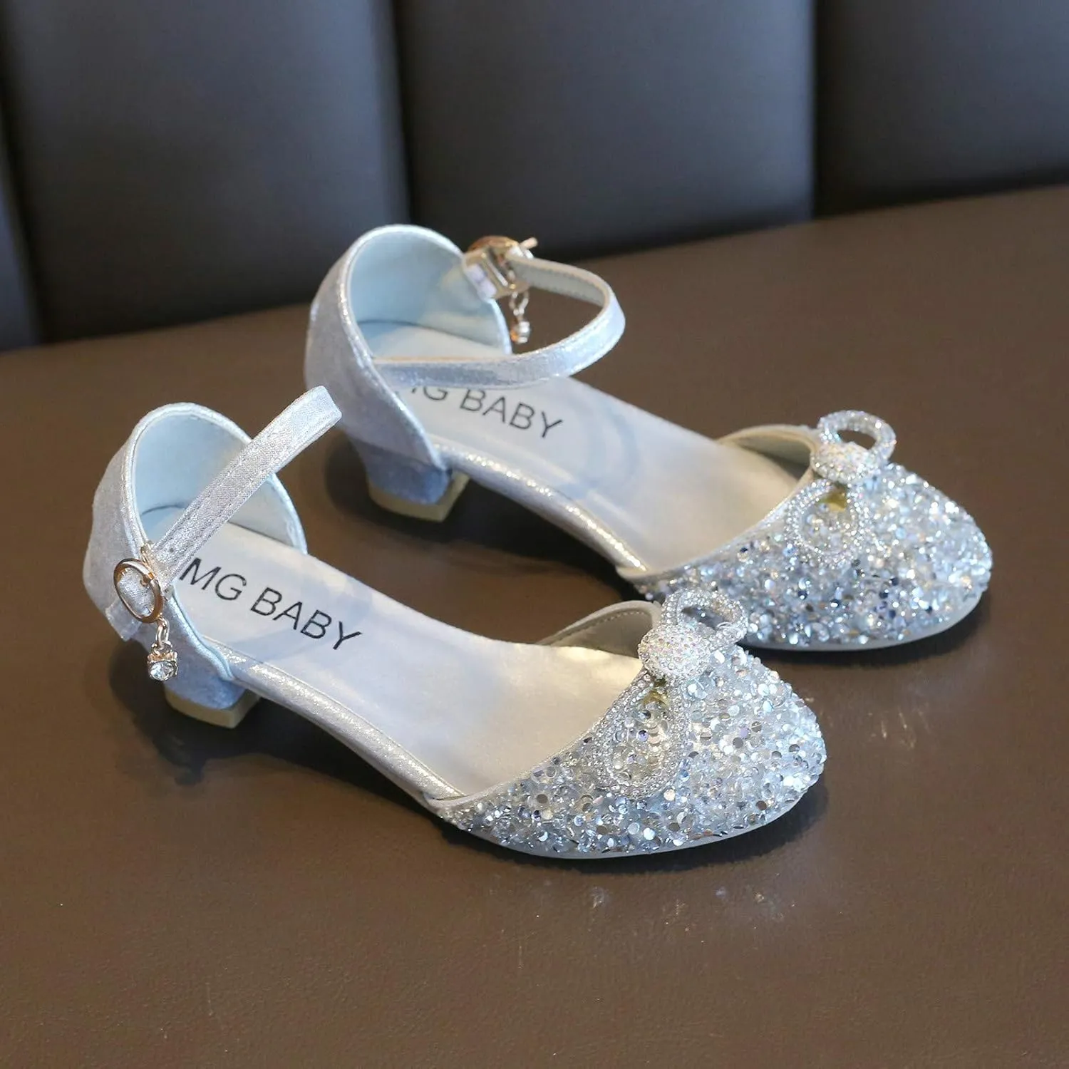 Kids Girls Glitter Dress Shoes Bowknot Low Heel Princess Flat Flower Mary Jane Wedding Party Dance Shoes