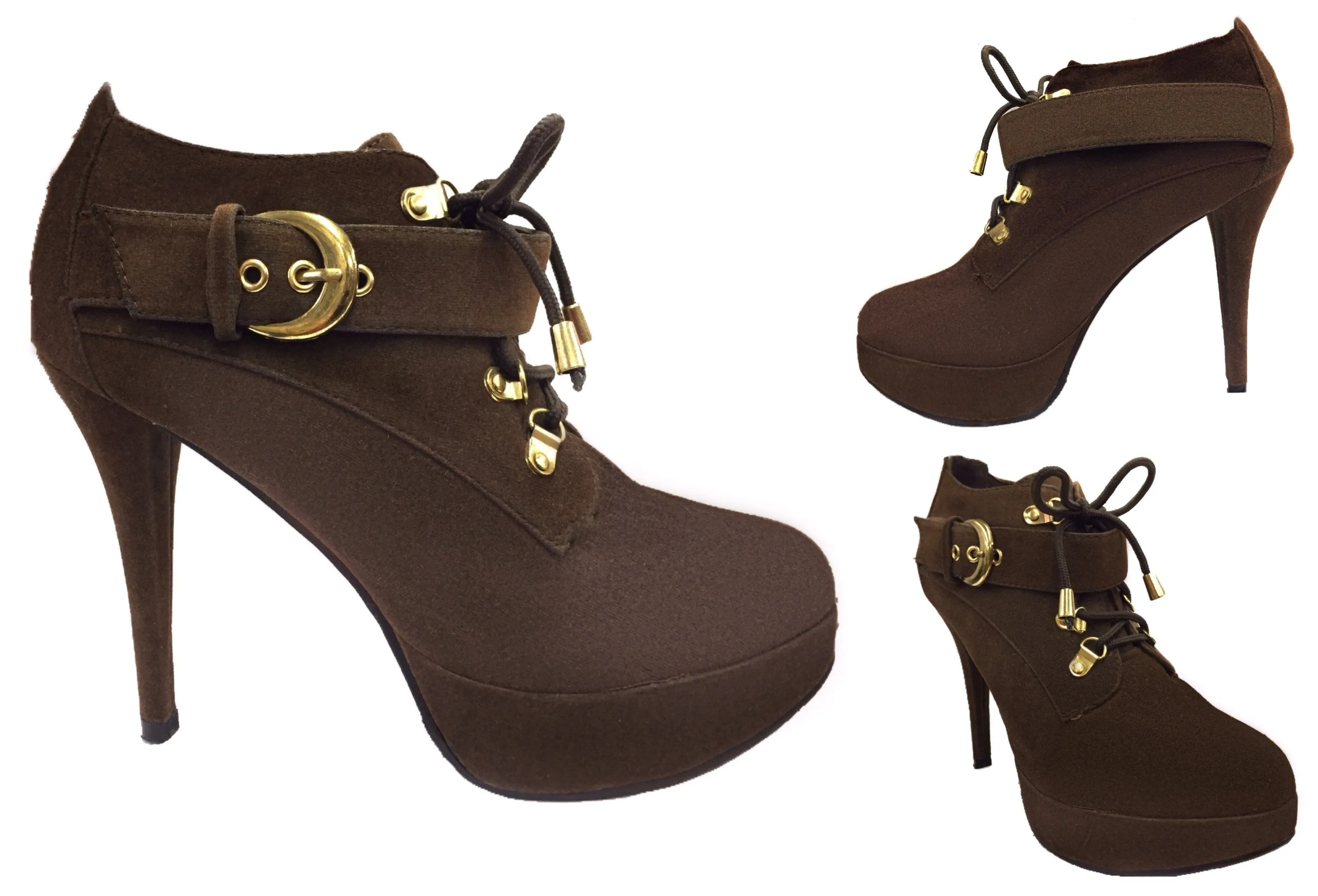 Lace Up High Heel Suede Booties
