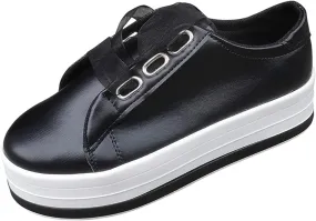 Ladmiple Womens Shoes Dressy Casual Loafers Walking Shoes Lady Girls Platform Fashion Lace Up Slip on Leather Sneakers