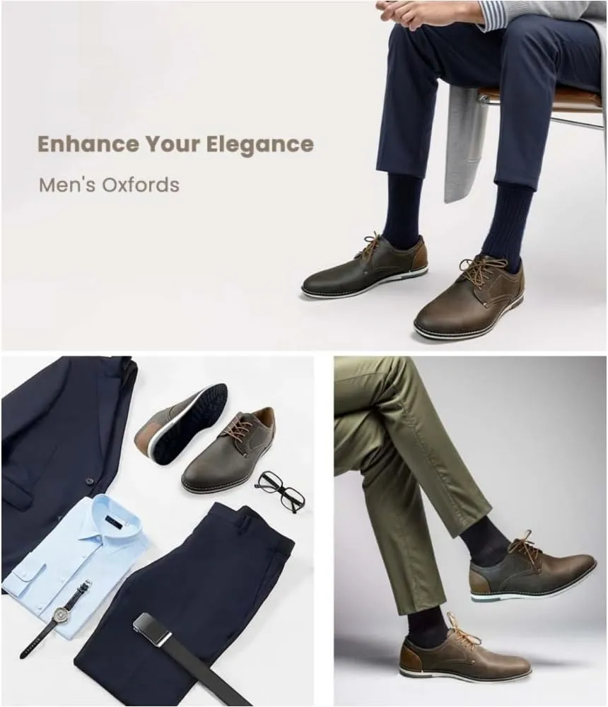 Men's Comfortable Dress Shoes, Flat Non Slip Casual Derby Oxford Shoes, Leather Stitching Lace-up Business Sneakers