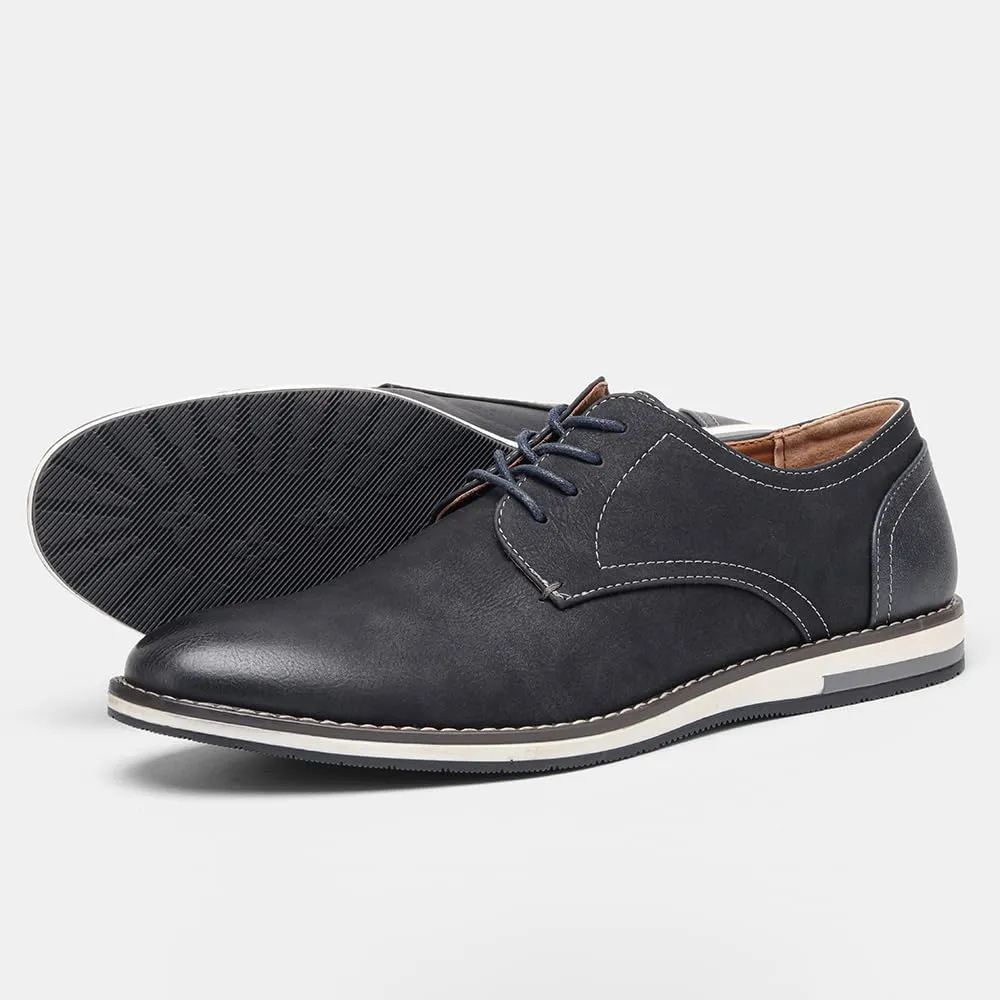 Men's Comfortable Dress Shoes, Flat Non Slip Casual Derby Oxford Shoes, Leather Stitching Lace-up Business Sneakers