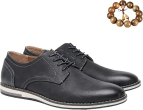 Men's Comfortable Dress Shoes, Flat Non Slip Casual Derby Oxford Shoes, Leather Stitching Lace-up Business Sneakers