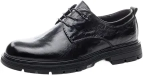 Men's Platform Dress Shoes Men's Genuine Leather Hand Stitched Dress Oxfords Fashion Plain Toe Lace up Low Top for Work Office Formal Wedding