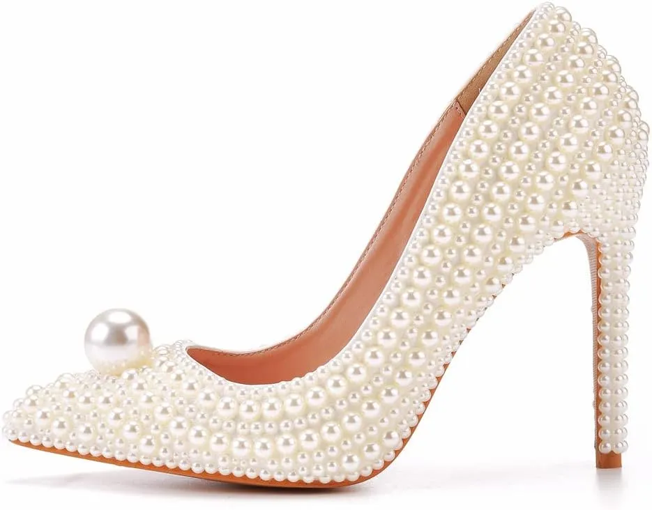 MYFSPORTS Pointed High Heels Women's Shoes Pearl Wedding Shoes 11 cm Stiletto Shoes High Heel Sandals Ladies High Heels Bridal Shoes Comfortable Evening Dress Party Dinner Women's Shoes