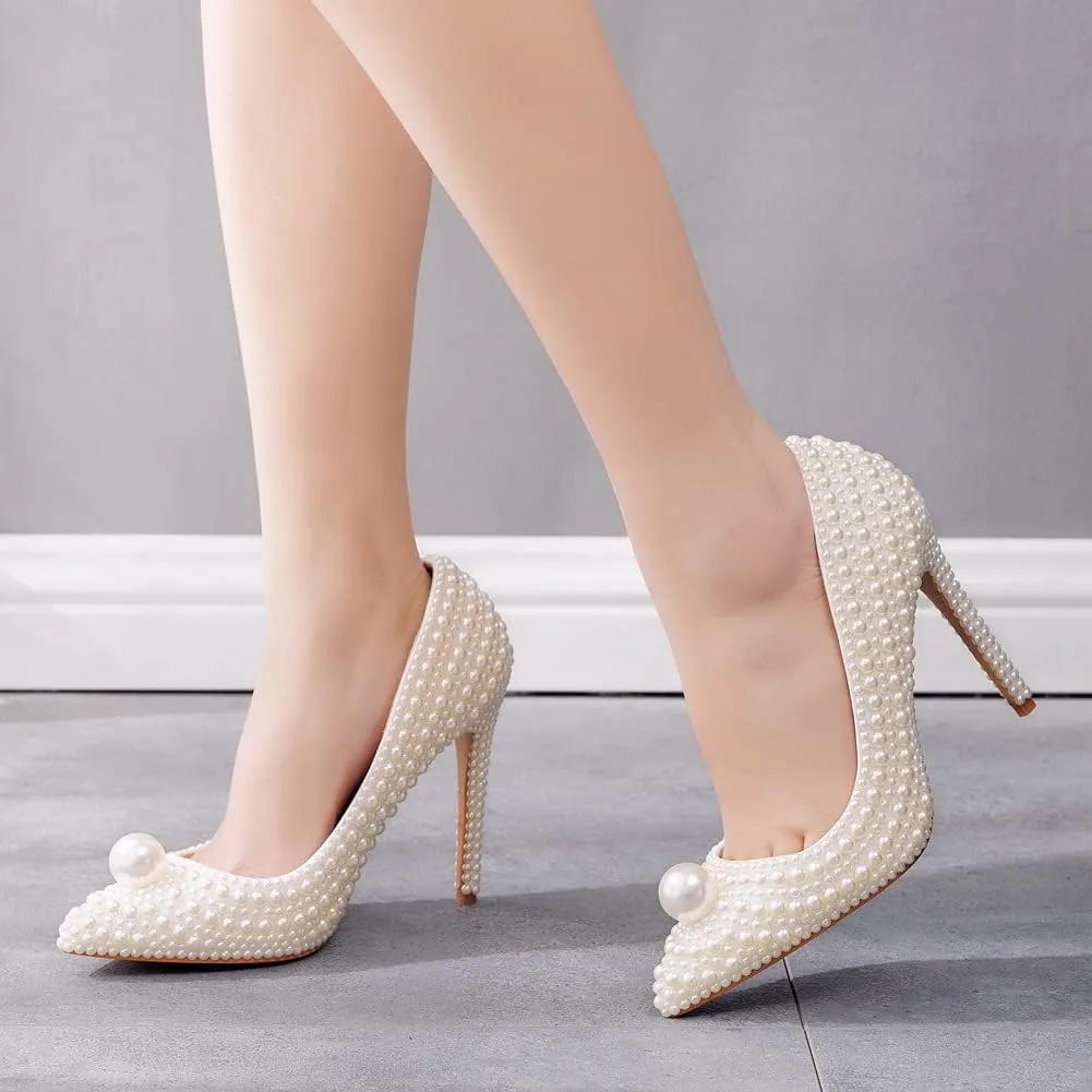MYFSPORTS Pointed High Heels Women's Shoes Pearl Wedding Shoes 11 cm Stiletto Shoes High Heel Sandals Ladies High Heels Bridal Shoes Comfortable Evening Dress Party Dinner Women's Shoes