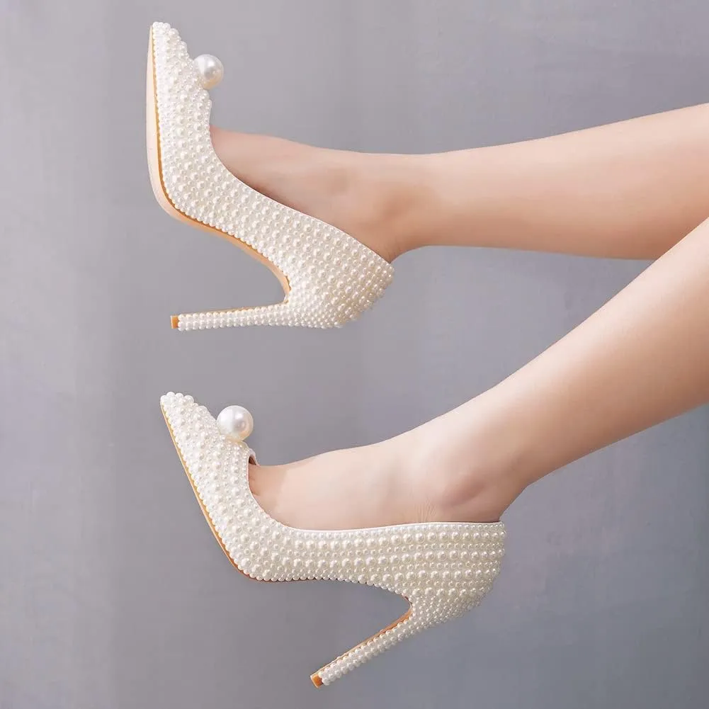 MYFSPORTS Pointed High Heels Women's Shoes Pearl Wedding Shoes 11 cm Stiletto Shoes High Heel Sandals Ladies High Heels Bridal Shoes Comfortable Evening Dress Party Dinner Women's Shoes