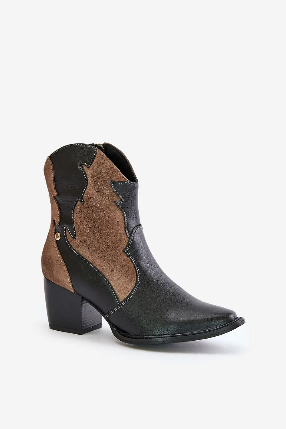 Pointed toe natural leather cowboy heel boots