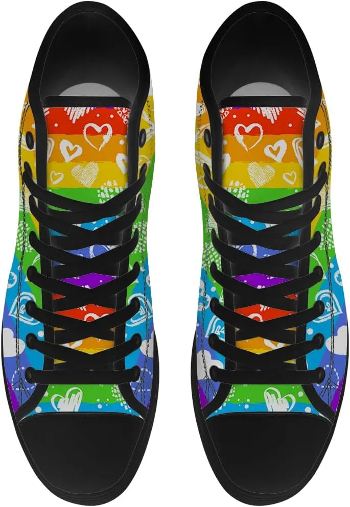 Rainbow High Top Canvas Shoes for Men Women LGBT Flag High Top Sneakers Lace Up Casual Shoes Gifts for Boyfriend Girlfriend