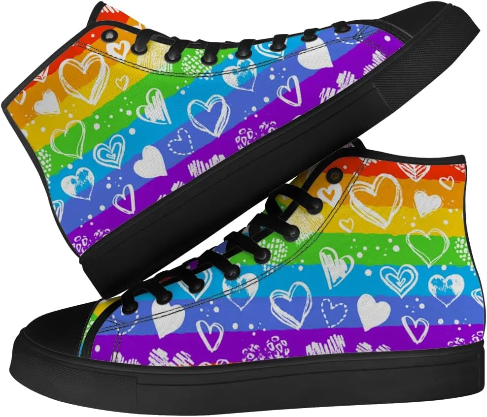 Rainbow High Top Canvas Shoes for Men Women LGBT Flag High Top Sneakers Lace Up Casual Shoes Gifts for Boyfriend Girlfriend