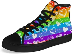 Rainbow High Top Canvas Shoes for Men Women LGBT Flag High Top Sneakers Lace Up Casual Shoes Gifts for Boyfriend Girlfriend