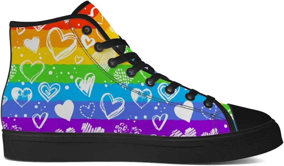 Rainbow High Top Canvas Shoes for Men Women LGBT Flag High Top Sneakers Lace Up Casual Shoes Gifts for Boyfriend Girlfriend