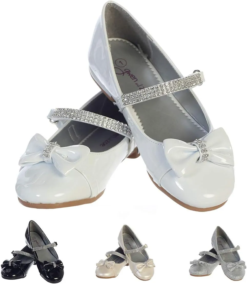 Rhinestone Size 1 White Dress Shoes for Girls First Communion Shoes Flower Girls' Flats Mary Jane Big Kids Little Dressy Wedding Easter Zapatos blancos para nias Vestir Fiesta