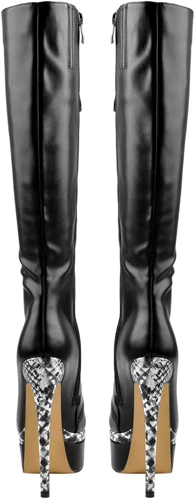 Richealnana Women's Platform Lace Up Stiletto High Heels Knee High Boots