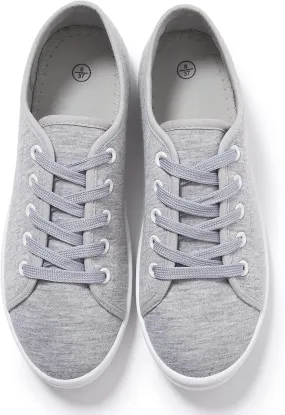 Shupua Women's Casual Canvas Sneakers, White, Lace Up Flats