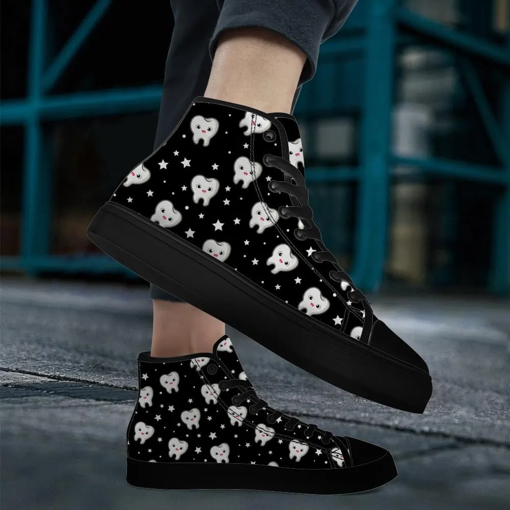 Teeth High Top Canvas Shoes for Men Women Dental Print High Top Sneakers Lace Up Casual Shoes Gifts for Boys Girls