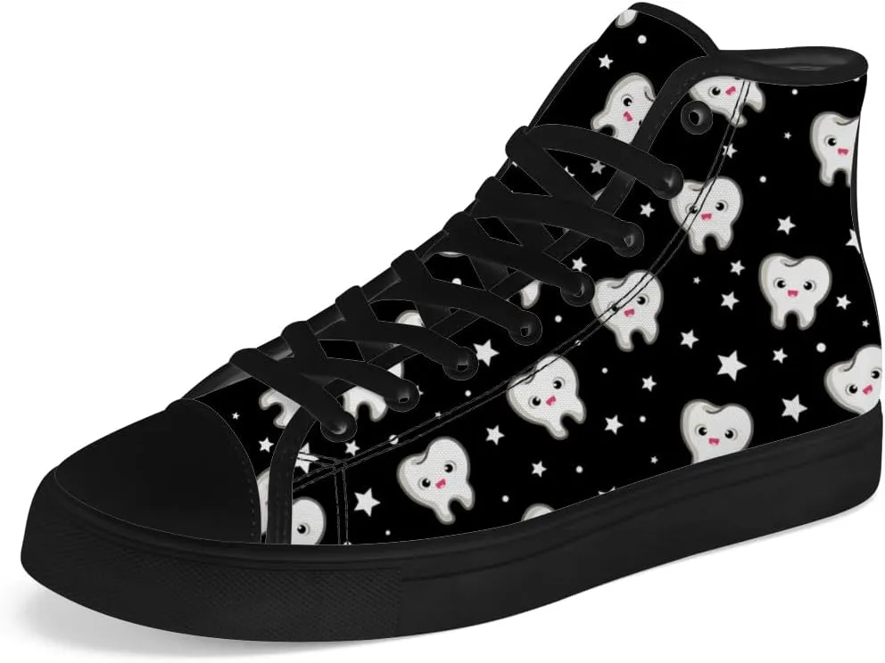 Teeth High Top Canvas Shoes for Men Women Dental Print High Top Sneakers Lace Up Casual Shoes Gifts for Boys Girls