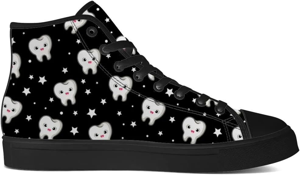 Teeth High Top Canvas Shoes for Men Women Dental Print High Top Sneakers Lace Up Casual Shoes Gifts for Boys Girls