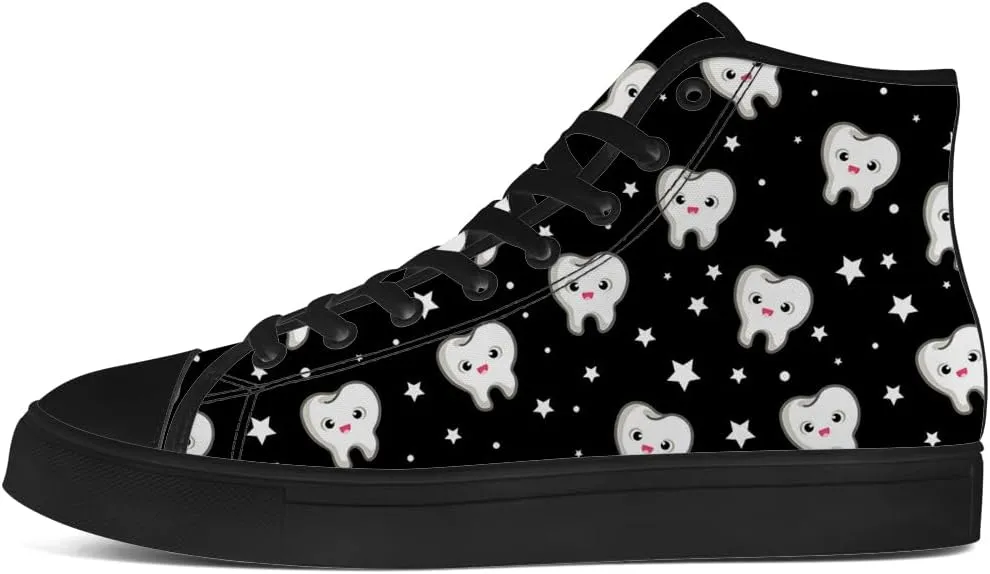 Teeth High Top Canvas Shoes for Men Women Dental Print High Top Sneakers Lace Up Casual Shoes Gifts for Boys Girls