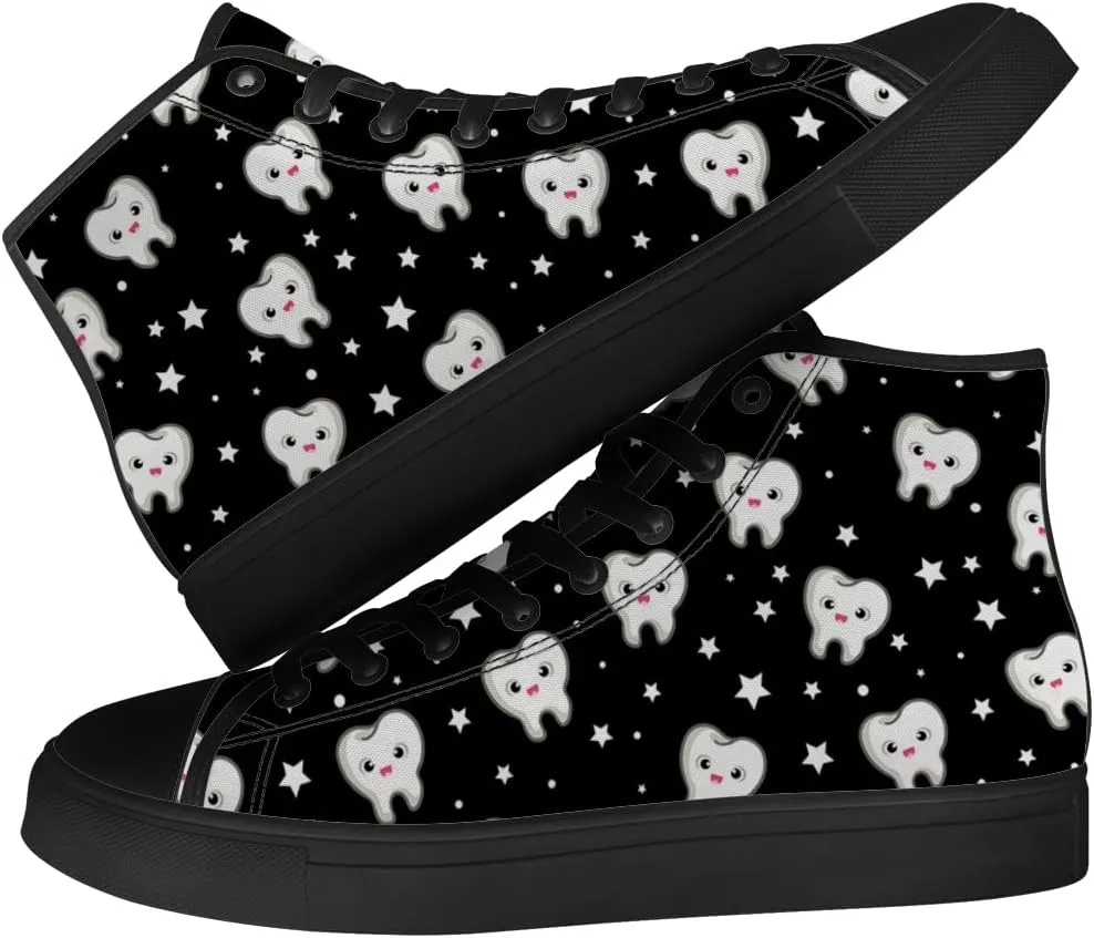 Teeth High Top Canvas Shoes for Men Women Dental Print High Top Sneakers Lace Up Casual Shoes Gifts for Boys Girls