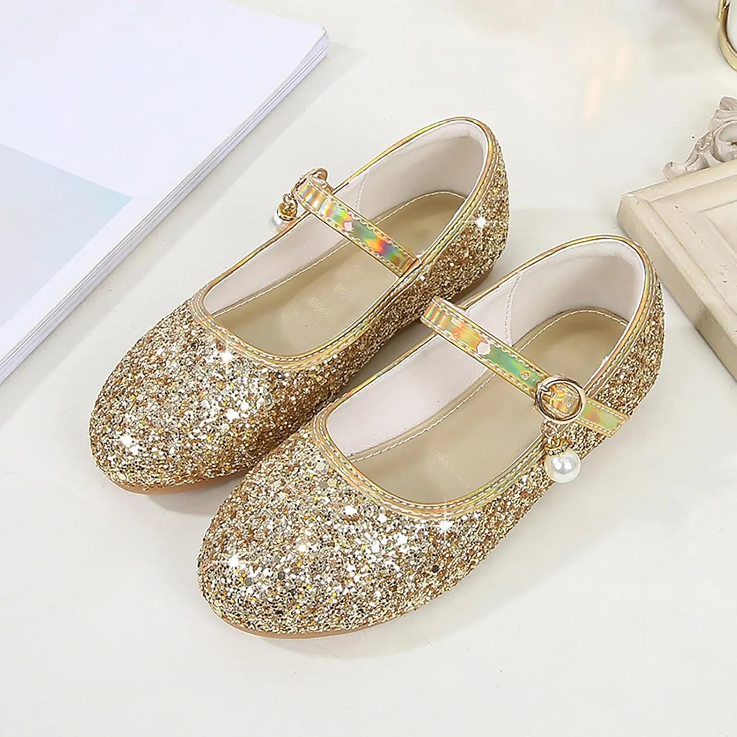 Toddler Flower Girl Dress Shoes Rhinstones Mary Jane Ballet Flats Party Wedding Little School Shoes for Girls
