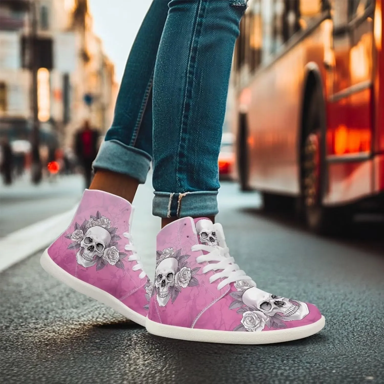 Unisex Mens Skull High Top Shoes Fashion Lace Up Running Ankle Support Sneakers for Hiking Walking