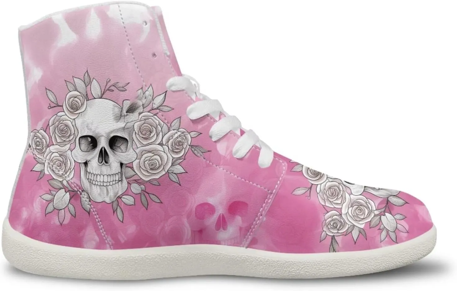 Unisex Mens Skull High Top Shoes Fashion Lace Up Running Ankle Support Sneakers for Hiking Walking