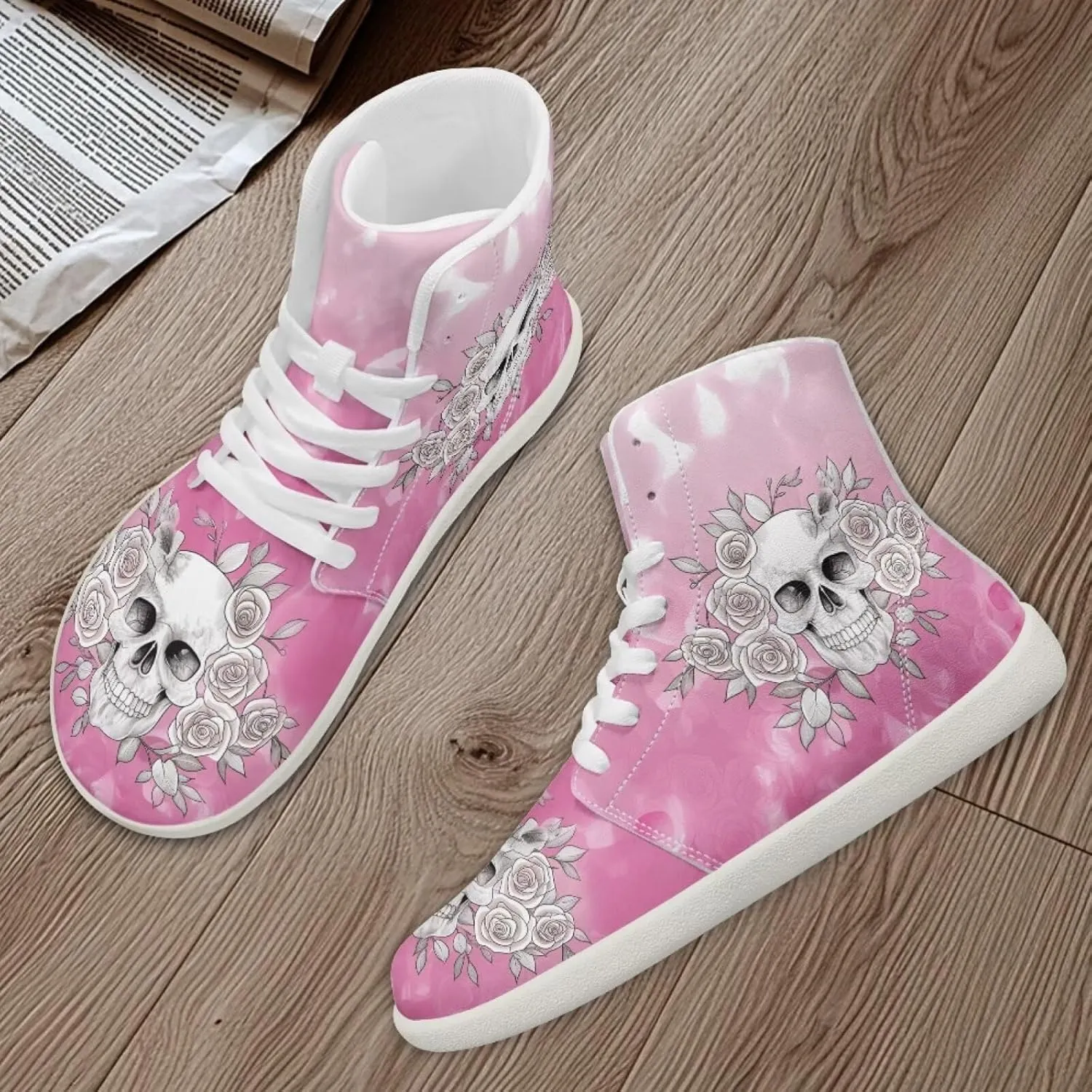 Unisex Mens Skull High Top Shoes Fashion Lace Up Running Ankle Support Sneakers for Hiking Walking
