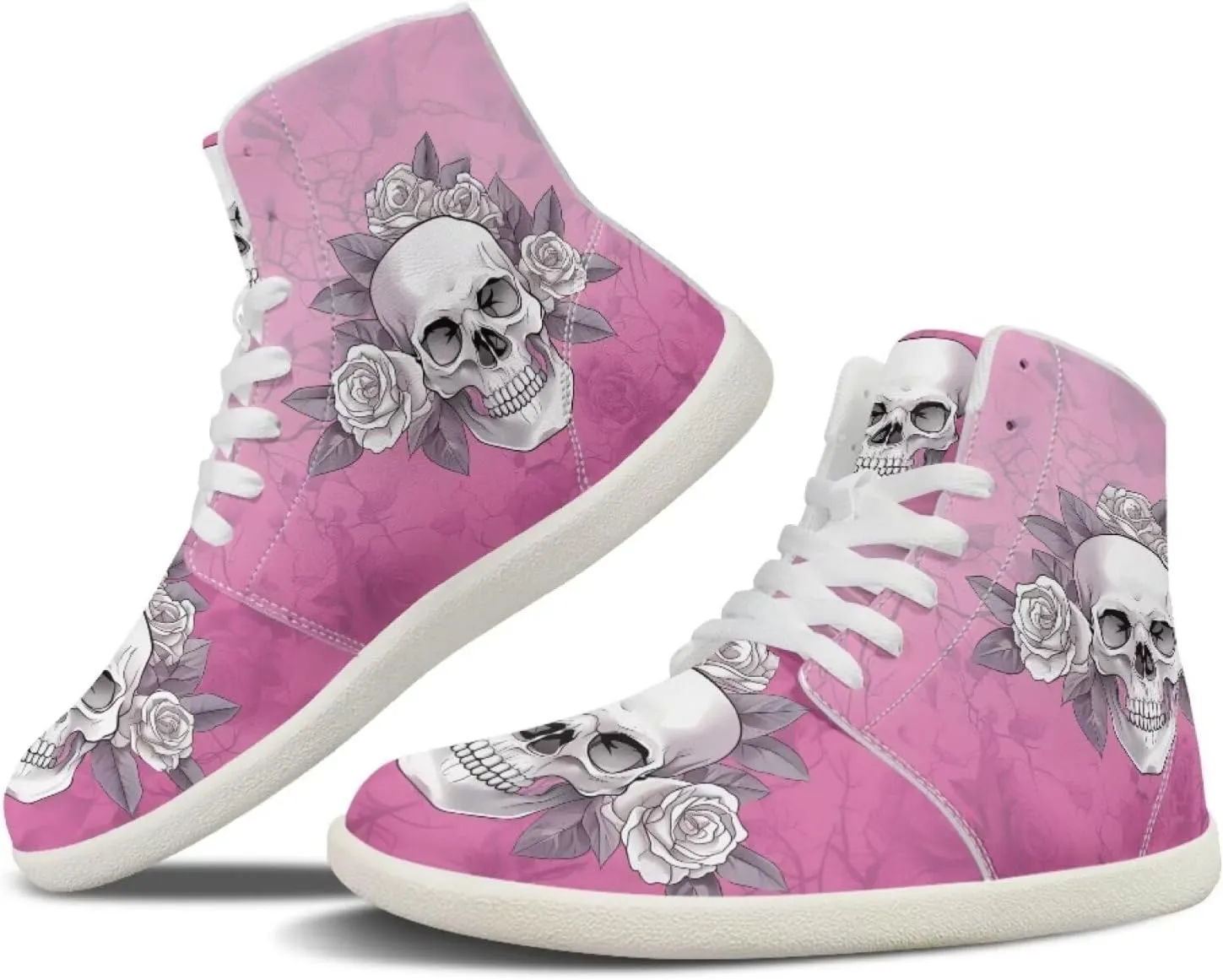 Unisex Mens Skull High Top Shoes Fashion Lace Up Running Ankle Support Sneakers for Hiking Walking