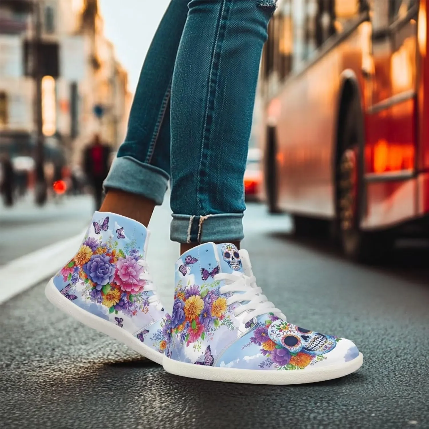 Unisex Mens Skull High Top Shoes Fashion Lace Up Running Ankle Support Sneakers for Hiking Walking