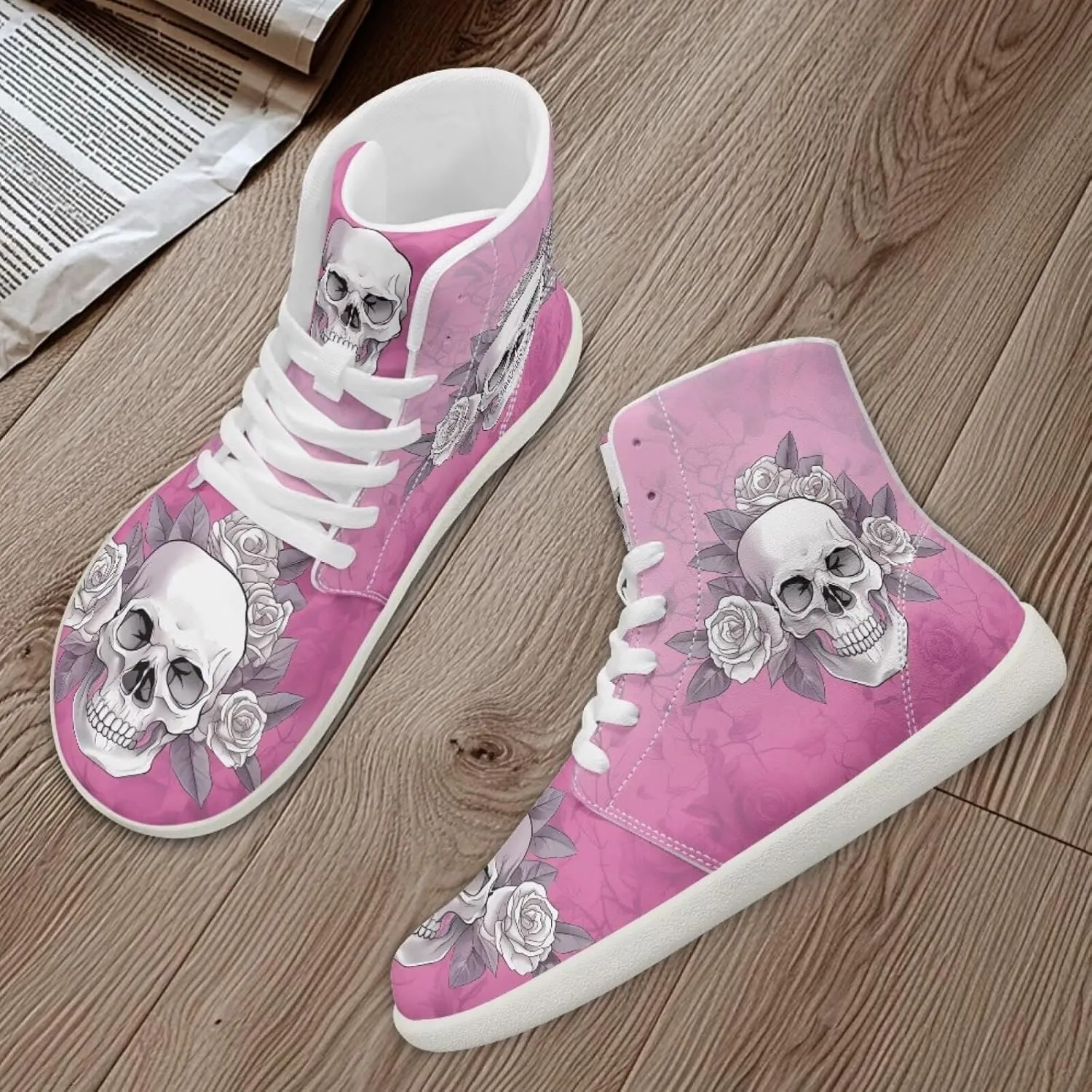 Unisex Mens Skull High Top Shoes Fashion Lace Up Running Ankle Support Sneakers for Hiking Walking