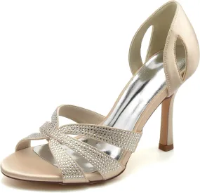 Wedding Bridal Shoes Women Comfortable Peep Toe High Heels Satin Bridal Shoes Stiletto Heel Evening Party High Heels Sandals 9.5Cm