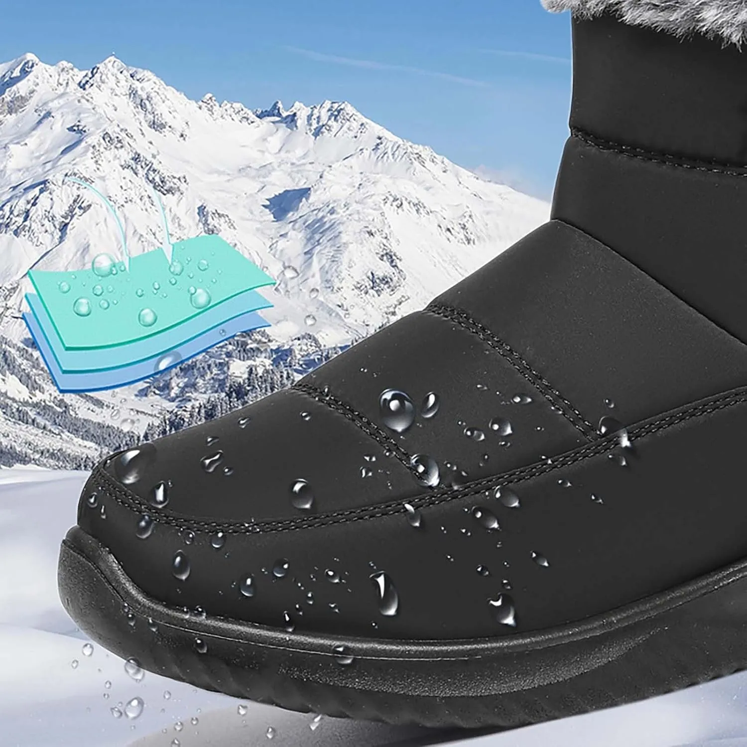 Womens Insulated Snow Boots Low Heel Ankle Boots for Women Plush Lined Flat Hiking Boots Non Slip Casual Shoes