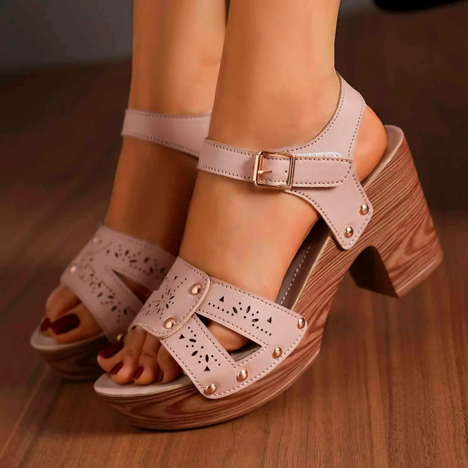 Women's Summer High Heel Sandals Comfortable Open Toe Dressy Slip On Shoes For Casual Vacation Work Date Outfits